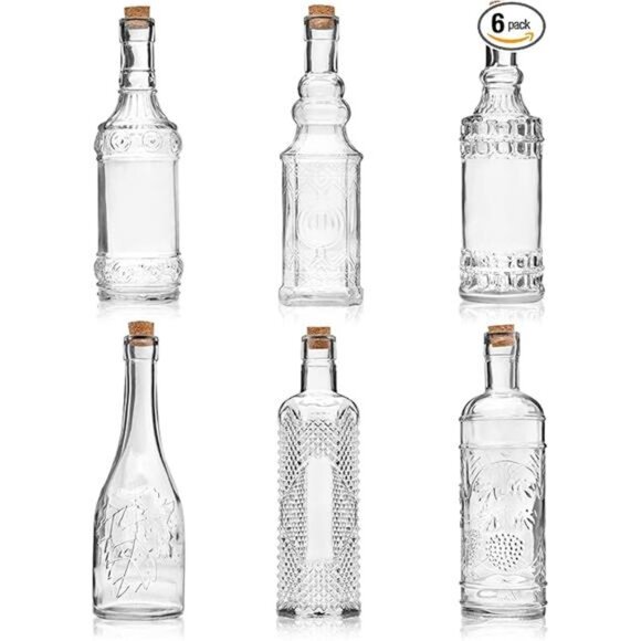 Assorted Clear Glass Bottles with Corks, 6 Pack, 2.5in X 9in, 16oz - Picture 7 of 7